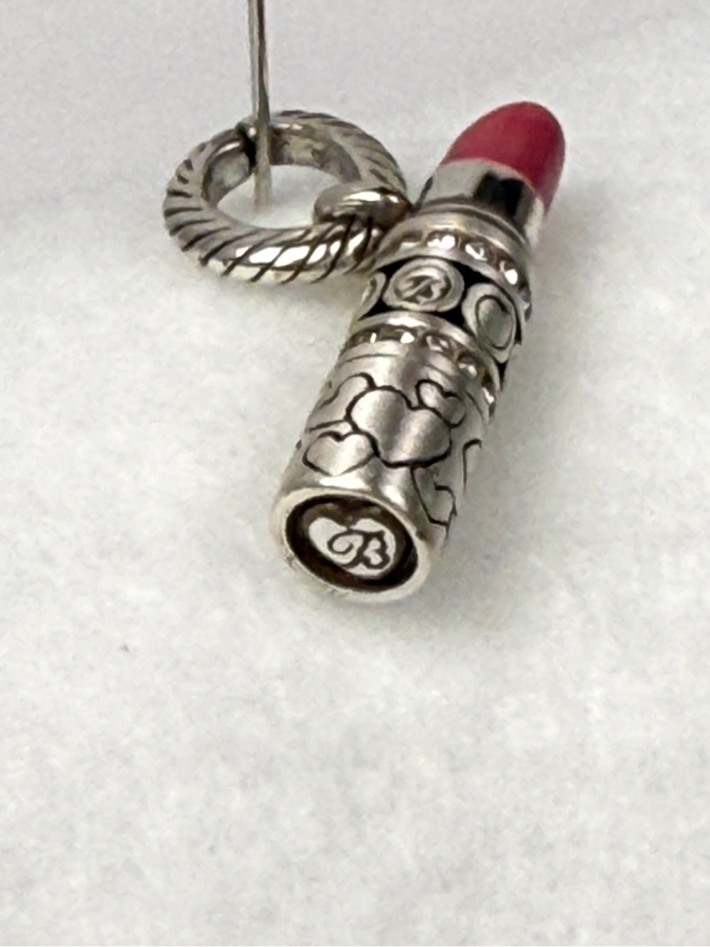 Brighton Pink Lipstick Charm with Crystals - Picture 3 of 4